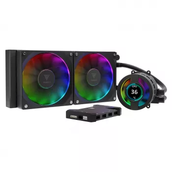 GAMDIAS Chione P3-240U 240mm skysčių aušinimo sistema su 2,1 inch LCD ekranu, ARGB ventiliatoriais, juoda