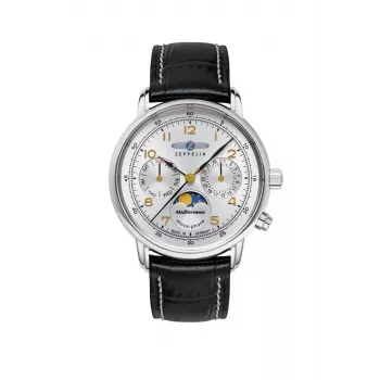 Zeppelin Mediterranee 96371 moteriškas kvarcinis laikrodis, 36mm, baltas ciferblatas, mėlynas odinis dirželis