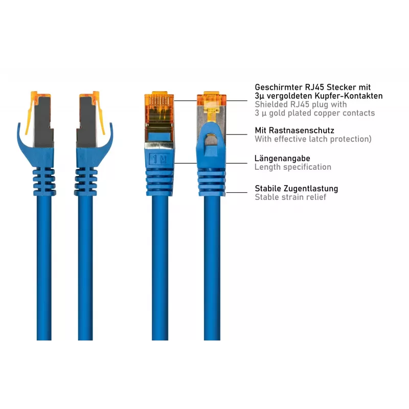 Kabelmeister Cat.7 S/FTP tinklo kabelis, RJ45, TPE be halogenų, mėlynas, 0,5 m