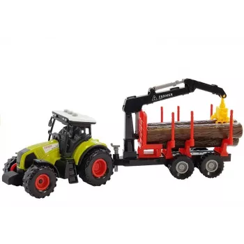 LEAN TOYS Fendt 209 S traktorius su miško priekaba ir rąstais, 1:16 mastelis, žalias/pilkas/raudonas