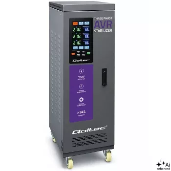 Qoltec trifazis įtampos stabilizatorius AVR MULTIPROTECTION | 40kVA | Tikslumas ± 3% | Servomotor 3F | LCD | Expert Line