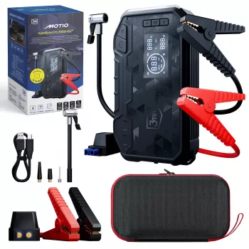 3MK Motio HyperBoost Pro 3000A 4-in-1 Jump Starter su Smart Start Cables, LED žibintuvėliu, Power Bank ir oro kompresoriumi
