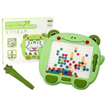 LEAN TOYS magnetinė lavinamoji lenta su varle, stiliumi ir žaliais karoliukais