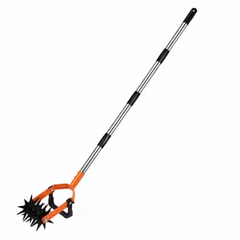 LEAN TOYS rotacinis sodo ravėtuvas su teleskopine rankena, 5 žvaigždiniai dantys, reguliuojamas 90-150 cm, žalias/juodas
