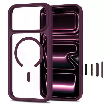 TECH-PROTECT MagOne MagSafe dėklas su grūdinto stiklo ekrano apsauga 2 vnt. rinkinys iPhone 17 Pro Max / 18 Pro Max - Dark Cherry/Clear