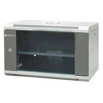 EMITER EM/AP6406 19 colių 6U sieninis tinklo spintelė, 600x450x370 mm, grūdinto stiklo durelės, plieninė, juoda