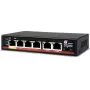 GETFORT GF-106D-4P-65 6 prievadų Fast Ethernet PoE+ komutatorius su 4 PoE prievadais ir 2 magistraliniais prievadais, 65W biudžetas, metalinis darbalaukio korpusas