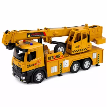 LEAN TOYS 1:12 RC sunkvežimis su kranu - metalinis kabinos korpusas, šviesos, garsai, 2.4GHz 8 kanalų nuotolinio valdymo pultas