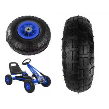 LEAN TOYS Gokart Wheel A15 Blue - 280 mm pneumatinis atsarginis ratas su 12 mm ašies skyle, visureigis protektorius, rutuliniai guoliai, Schrader vožtuvas, komplekte vidinė padanga