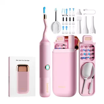 BEBIRD EarSight Plus Pink 5MP Wi-Fi ausų otoskopas su 6 ašių giroskopu, IP67 objektyvu, USB-C