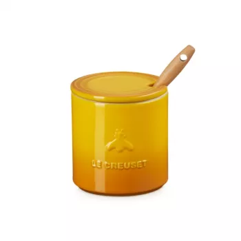LE CREUSET medaus puodas su šaukštu 420ml keramikinis geltonas