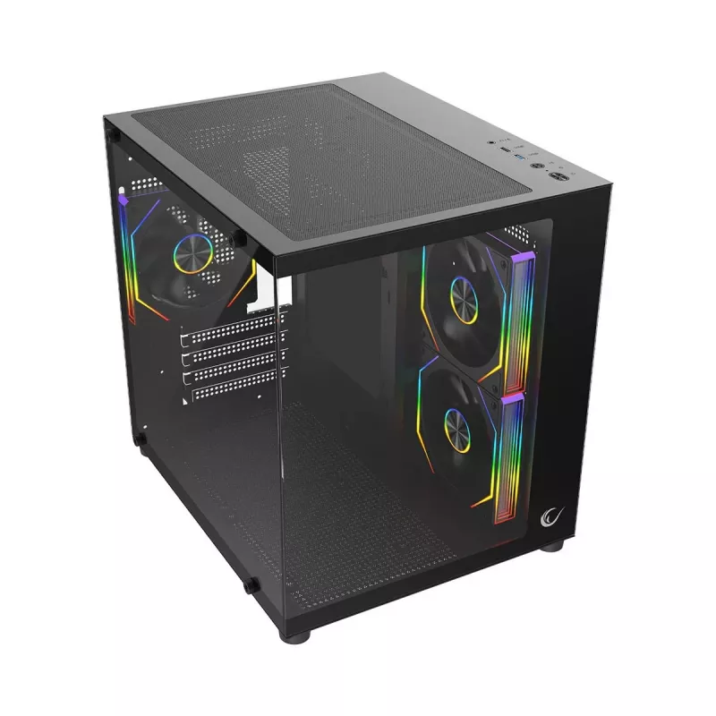 Rampage LUMID ARGB kompiuterio korpusas M-ATX su 3x ARGB ventiliatoriais, juodas