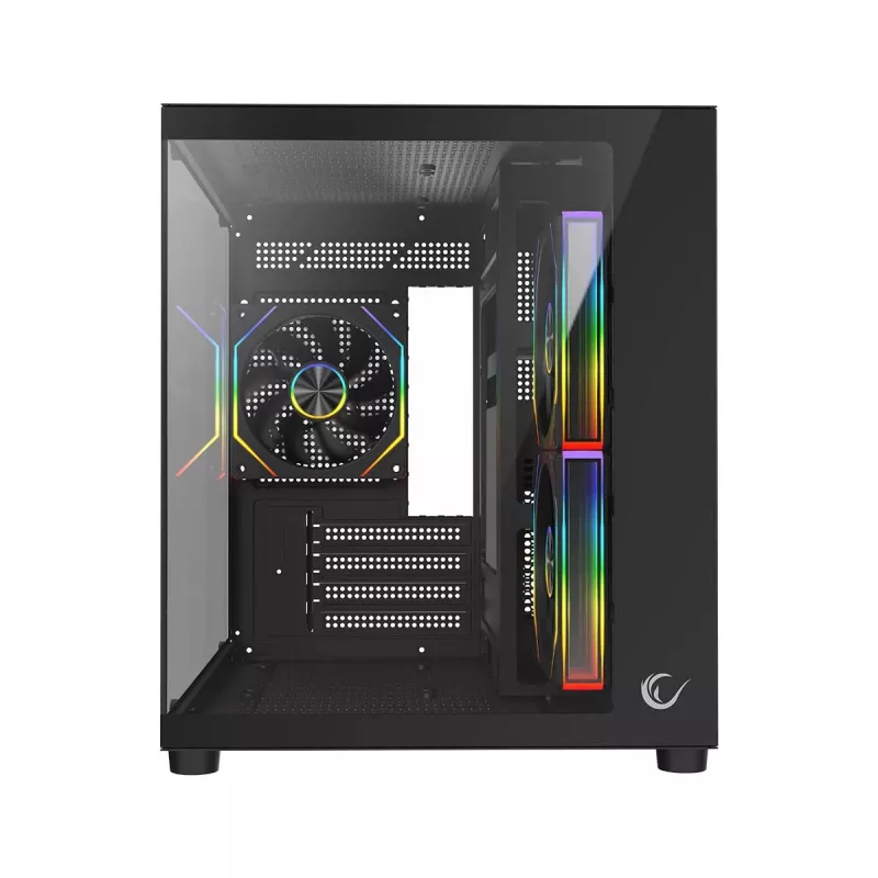 Rampage LUMID ARGB kompiuterio korpusas M-ATX su 3x ARGB ventiliatoriais, juodas