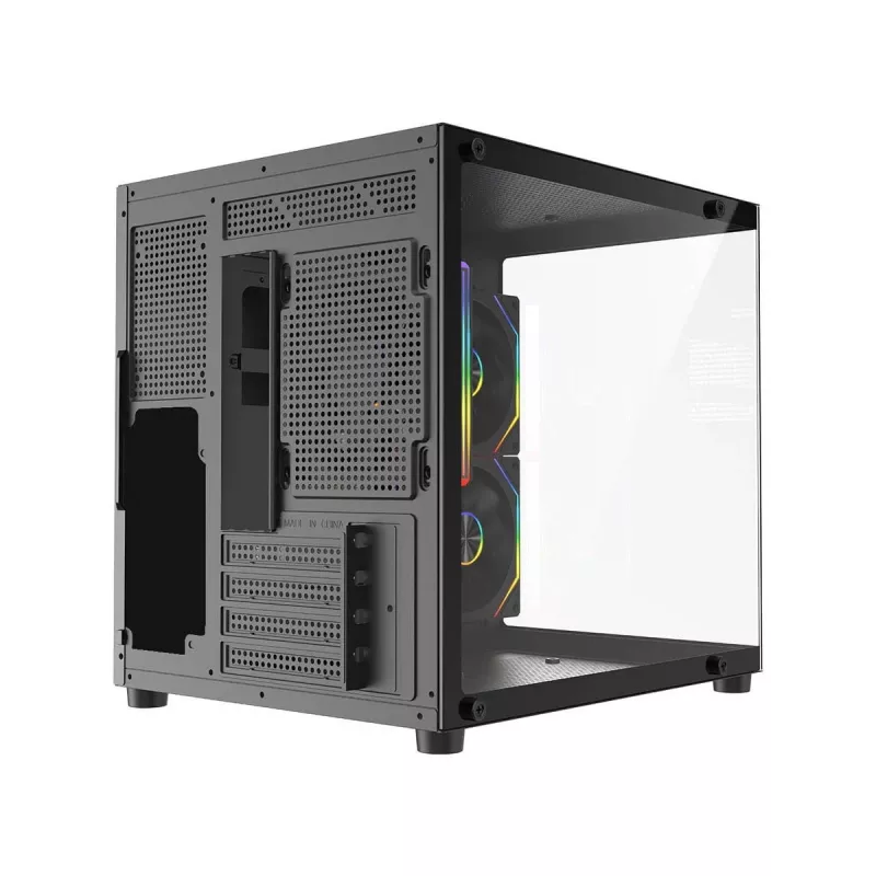 Rampage LUMID ARGB kompiuterio korpusas M-ATX su 3x ARGB ventiliatoriais, juodas