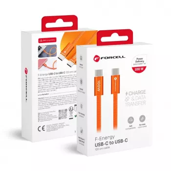 Forcell F-Energy USB-C į USB-C kabelis QC4.0 PD 5A 100W Cafule spalva 1,2 m ACYH23 oranžinis