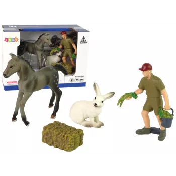 LEAN TOYS gyvūnų figūrėlių rinkinys Horse Grey Hare Farmer