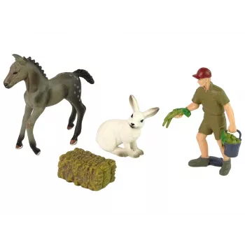 LEAN TOYS gyvūnų figūrėlių rinkinys Horse Grey Hare Farmer