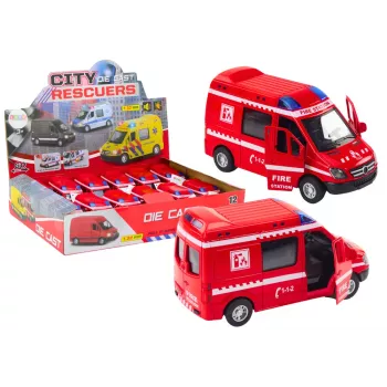 LEAN TOYS gaisrinės mašinos modelis 1:32 su atidaromomis durelėmis, šviesomis ir garsais, raudona