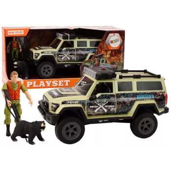 LEAN TOYS Off-Road visureigis Hunting Car Hunter Bear su šviesomis ir garsais, smėlio spalvos