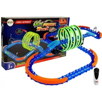 LEAN TOYS lenktynių trasa su švytėjimu tamsoje, kilpomis ir valdomu automobiliu
