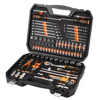NEO TOOLS 1/2 inch ir 1/4 inch lizdinių raktų rinkinys, 95 dalių, CrV, EVA putplasčio organizatorius