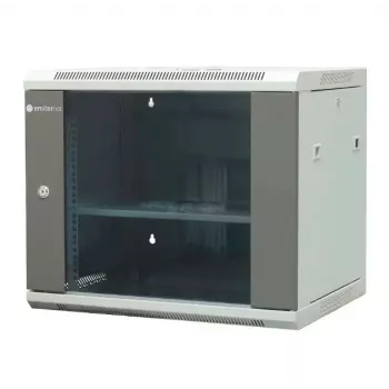 EMITER EM/AP6409 9U sieninis tinklo spintelė 19 colių 600x450x500 mm pilka, grūdinto stiklo durelės, užrakinama