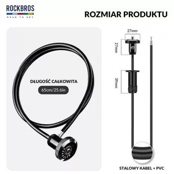 Dviratininko užraktas Rockbros YG-HILRO1 ROAD TO SKY – įtraukiamas lynas, paslėptas vairuose – juodas