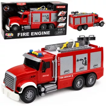 LEAN TOYS gaisrinė mašina su ištraukiamomis kopėčiomis, vandens žarna, šviesomis ir garsais