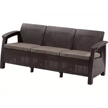 KETER Corfu Love Seat Max rudos spalvos trijų vietų sodo sofa