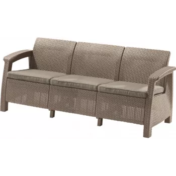 KETER Corfu Love Seat Max smėlio spalvos trijų vietų sodo sofa