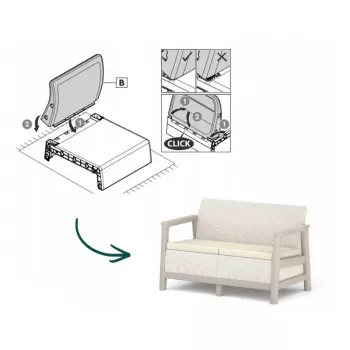 KETER Sodo sofa dvivietė Scandi Linea 2 vietų sofa, akmenų pilka/šviesiai smėlio spalvos