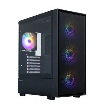 Zalman S6 juodas ATX Mid Tower kompiuterio korpusas su 4 ARGB ventiliatoriais ir grūdinto stiklo šonu