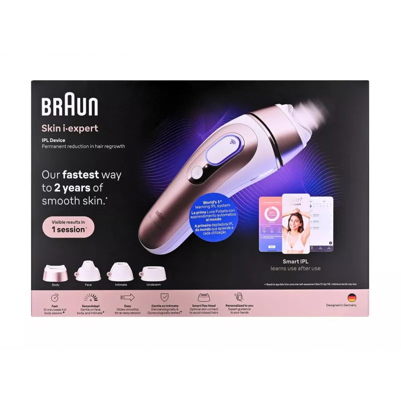 Braun PL7432 IPL Silk·expert Pro 5 plaukų šalinimo prietaisas su SensoAdapt™, 400 000 blyksnių, 10 intensyvumo lygių, precizinis antgalis, Venus Swirl skustuvas, baltas
