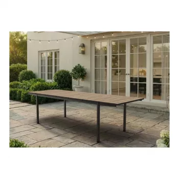 Keter Deco Porto Nova ištraukiamas sodo stalas 200–280 cm, uosio medienos atspalvio/ juodas