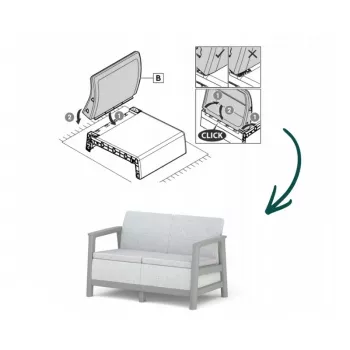 KETER sodo sofa dvivietė Scandi Linea 2 Seater Sofa šviesiai pilka/tamsiai plieno pilka