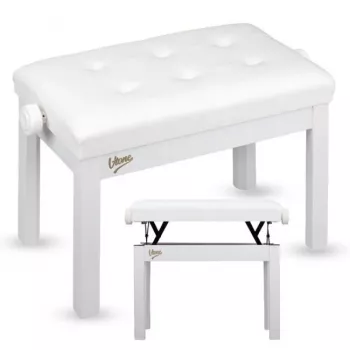 V-TONE PB3 WH balta pianino ir klaviatūros kėdė su eko odos sėdyne