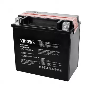 VIPOW BAT0501 įprastinis švino-rūgšties motociklo akumuliatorius 12V 14Ah, 140A CCA, su rūgšties paketu