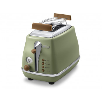 DELONGHI Icona Vintage skrudintuvas CTOV 2103.GR 900W, nerūdijantis plienas, trupinių dėklas, atšildymo funkcija, žalias / pažeista pakuotė