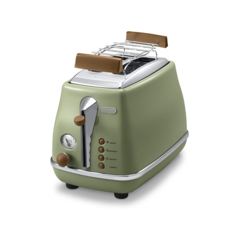 DELONGHI Icona Vintage skrudintuvas CTOV 2103.GR 900W, nerūdijantis plienas, trupinių dėklas, atšildymo funkcija, žalias / pažeista pakuotė
