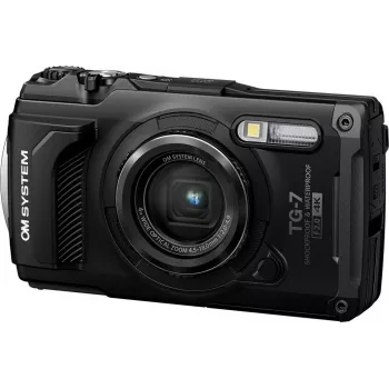 OM System Tough TG-7 juodas atsparus smūgiams kompaktiškas fotoaparatas, 12 MP, 4K vaizdo įrašai, atsparus vandeniui iki 15 m