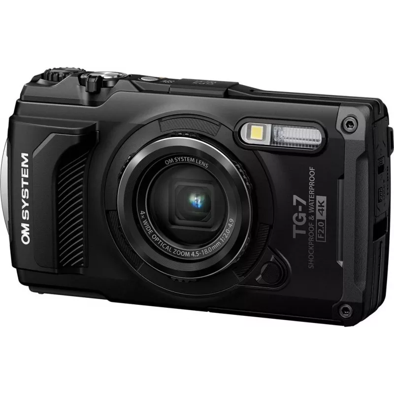 OM System Tough TG-7 juodas atsparus smūgiams kompaktiškas fotoaparatas, 12 MP, 4K vaizdo įrašai, atsparus vandeniui iki 15 m