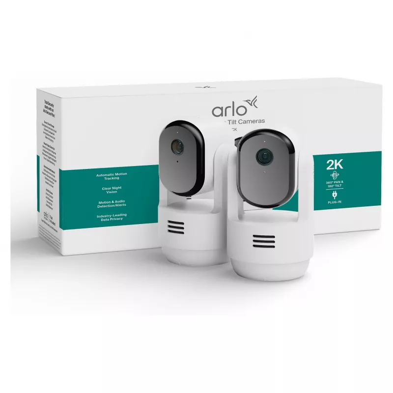 Arlo Essential 3 2K Pan-Tilt-Zoom vidinė apsaugos kamera (2 vnt., balta)