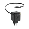 EFB Elektronik G652CE 65W GaN USB-C PD 3.0 sieninis įkroviklis su ištraukiamu kabeliu, juodas