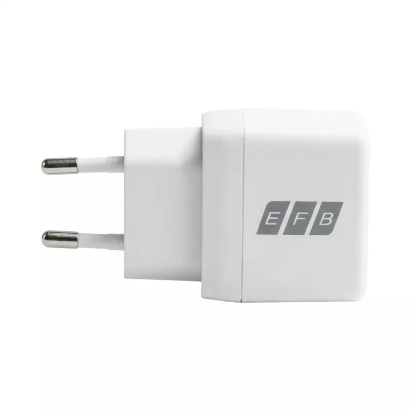 EFB Elektronik G201CE 20W USB-C GaN sieninis įkroviklis su 2m USB-C kabeliu, PD3.0 ir QC3.0, baltas