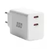 EFB Elektronik G452CE 45W dvigubas USB-C GaN sieninis įkroviklis su 2 m USB-C kabeliu, baltas
