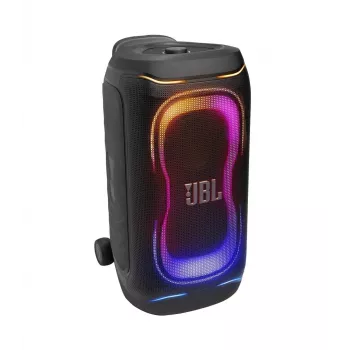 JBL PartyBox 330 nešiojamas vakarėlių garsiakalbis su 240W RMS, 18 val. baterija, IPX4 atsparus vandens purslams, Bluetooth 5.1, dinamiškas šviesų šou, ratukais ir teleskopine rankena, juodas
