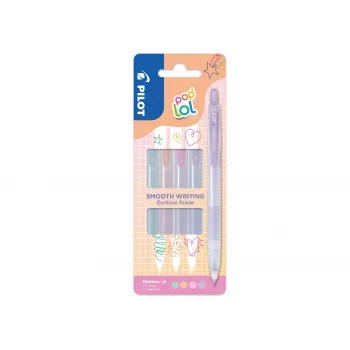 PILOT pop'lol gelinis rašiklių rinkinys Pastel 0,4 mm, įvairių spalvų, 4 rašikliai (BL-PL-7-KUV/P/O/G-S4P)