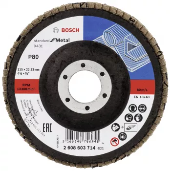 Bosch X431 Standard 115 mm, 80 grūdėtumo, tiesusis, metalo šlifavimo diskas su stiklo pluošto pagrindu, 2608603714