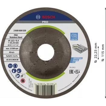 Bosch Accessories 2608600539 įdubęs šlifavimo diskas 115 mm x 22,23 mm, aliuminio oksidas, grūdėtumas 24, 1 vnt.