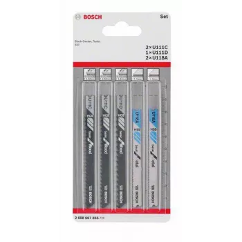 Bosch Accessories 2608667855 Basic pjūklelio geležčių rinkinys medienai ir metalui, 5 vnt., universalus kotas